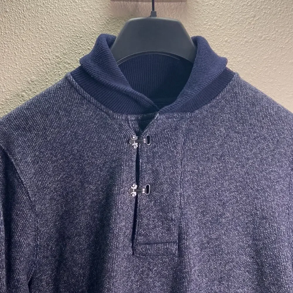 J.Crew Men Navy Outerwear Fleece Cotton Blend Shawl Collar Sweater Size M